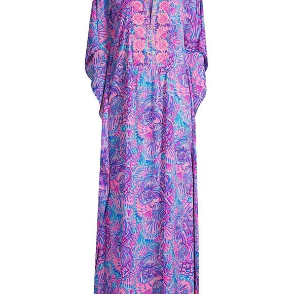 NWT LILLY PULITZER ROSSI CAFTAN/COVER TURQUOISE OASIS SHELLEIDOSCOPE - Picture 8 of 9